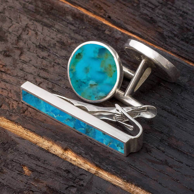 Totally Turquoise Gift Set - Kingman Turquoise Cuff Links And Tie Clip Bundle - Jewelry by Johan