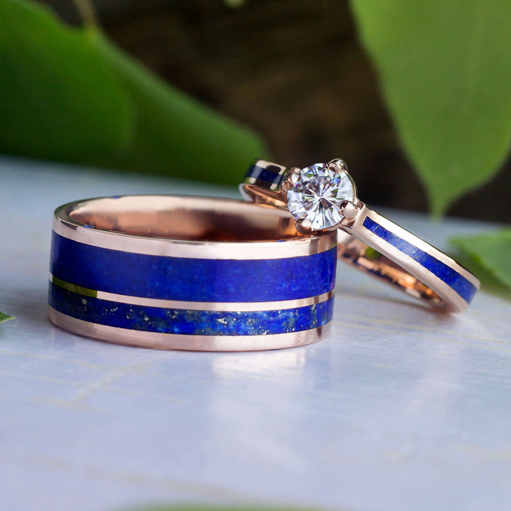 Rose Gold Bridal Ring, Modern Wedding Set for Women ADLR383S