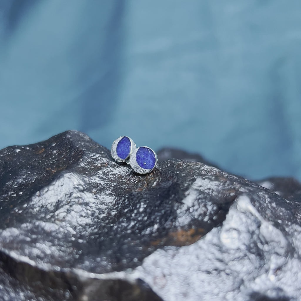 Lapis Lazuli Stud Earrings with Meteorite Moon