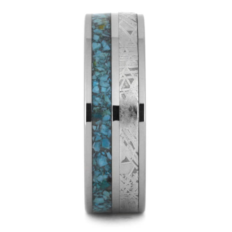 Crushed Turquoise Men's Wedding Band With Gibeon Meteorite-3550 - Jewelry by Johan