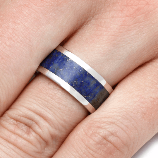 Platinum Wedding Band With Lapis Lazuli-2261 - Jewelry by Johan
