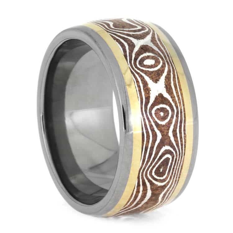 Copper Silver Mokume Ring With Yellow Gold Pinstripes