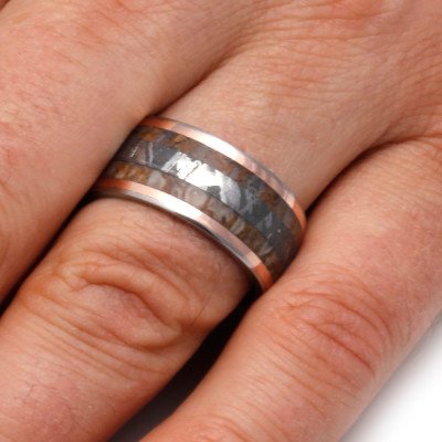 Dinosaur Bone Ring With Gibeon Meteorite And Rose Gold Inlays-2025 - Jewelry by Johan