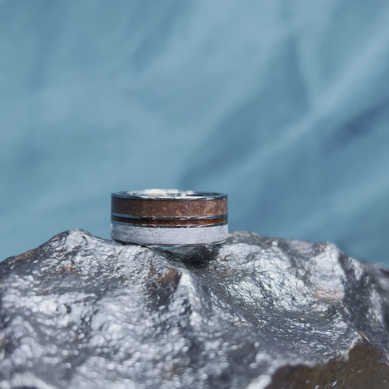 Meteorite Wedding Band With Dinosaur Bone