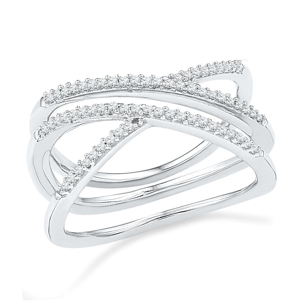 Triple Band Diamond Fashion Ring, White Gold or Silver-SHRF018773 - Jewelry by Johan