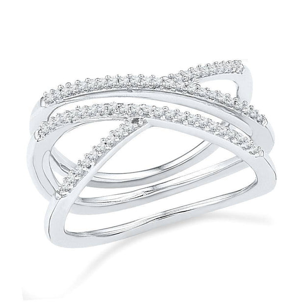 Triple Band Diamond Fashion Ring, White Gold or Silver-SHRF018773 - Jewelry by Johan