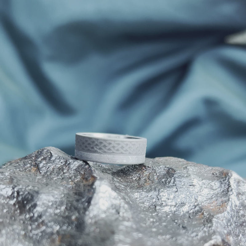 Sandblasted Celtic Ring With Meteorite