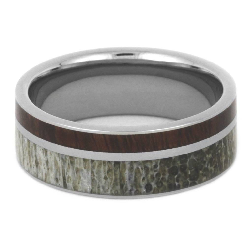 Manly Deer Antler Wedding Band With Ironwood In Titanium-3499 - Jewelry by Johan