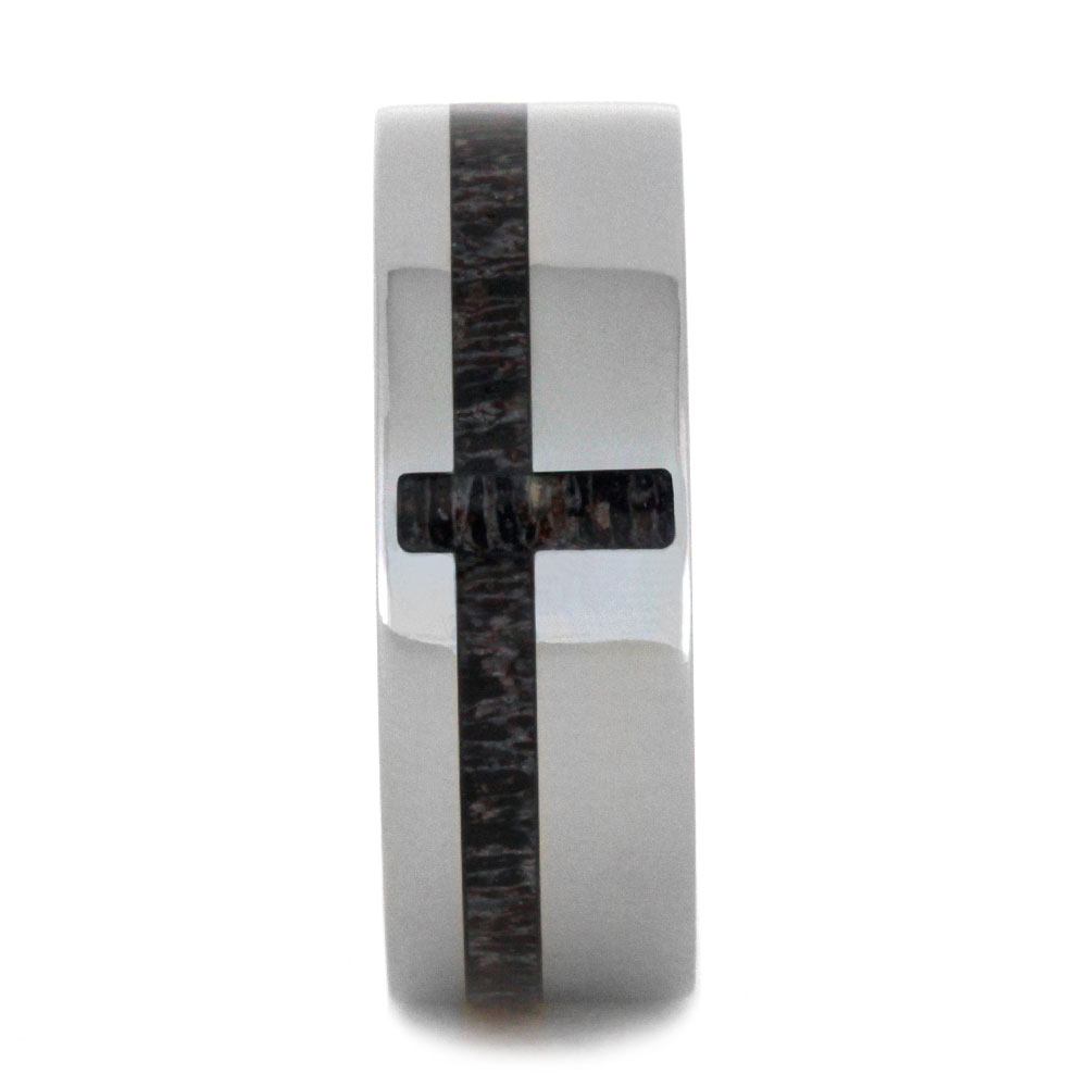 Titanium Ring With A Deer Antler Cross Inlay-2869 - Jewelry by Johan