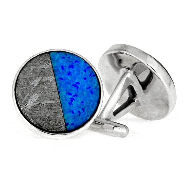 Round Opal and Meteorite Cuff Links in Sterling Silver