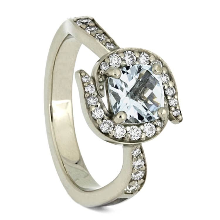 Aquamarine Halo Engagement Ring With Antler Inlay-2607 - Jewelry by Johan