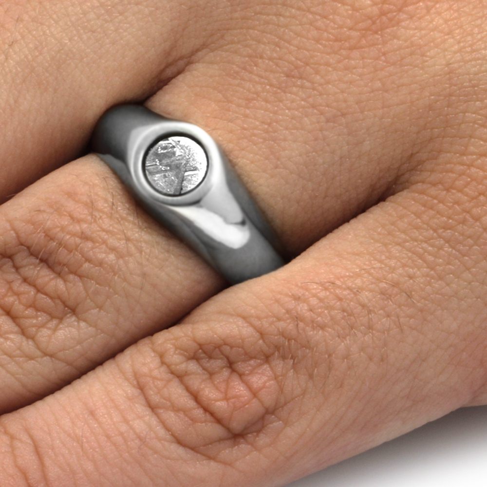 Meteorite Ring, White Gold Signet Ring with Gibeon Meteorite-3280 - Jewelry by Johan