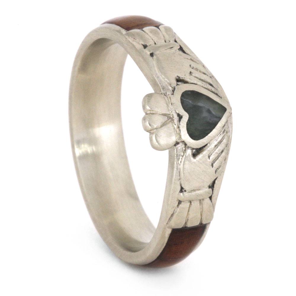 Claddagh Engagement Ring with Jade Heart, Honduran Rosewood Band-3222 - Jewelry by Johan