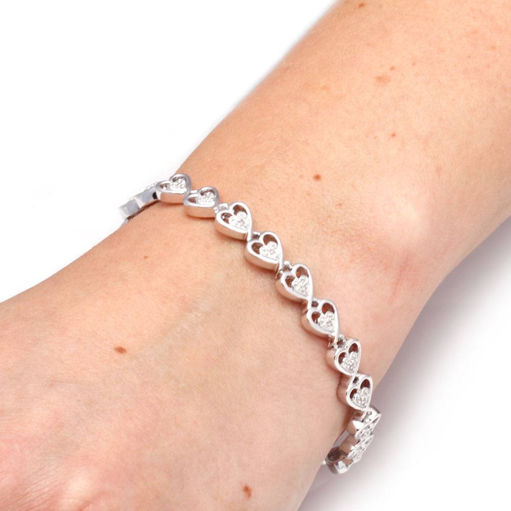 Interlocking Diamond Heart Bracelet, Sterling Silver or Gold-SHBF070823AAW - Jewelry by Johan