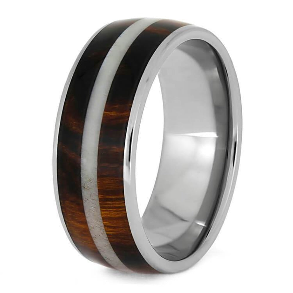 Honduran Rosewood Ring With Antler Center Pinstripe-3703 - Jewelry by Johan