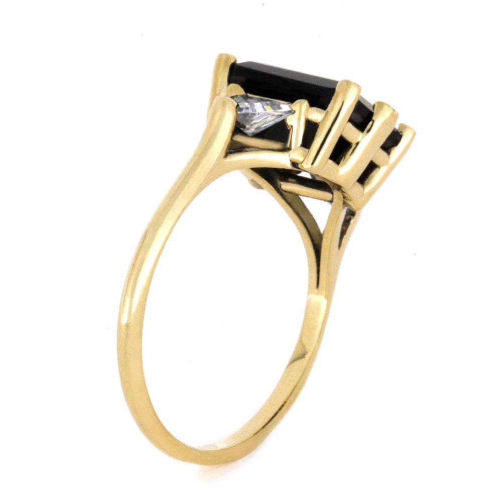 Onyx Engagement Ring with Triangle CZs in Yellow Gold-2962 - Jewelry by Johan