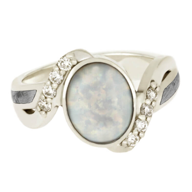 Opal Engagement Ring With Meteorite And Diamond Accents-2543 - Jewelry by Johan