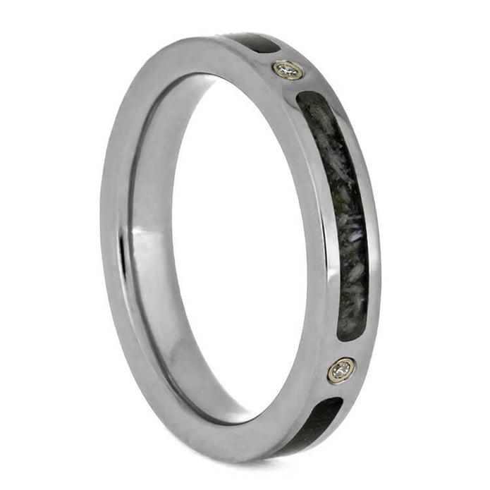 Diamond Women's Wedding Band With Deer Antler And Dinosaur Bone-3687 - Jewelry by Johan