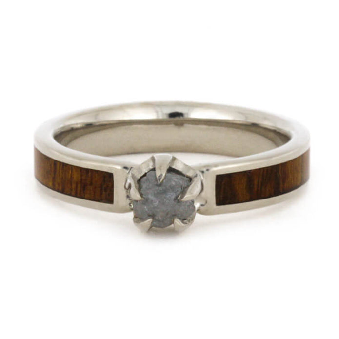 Rough Diamond Engagement Ring with Ironwood Inlay-3235 - Jewelry by Johan