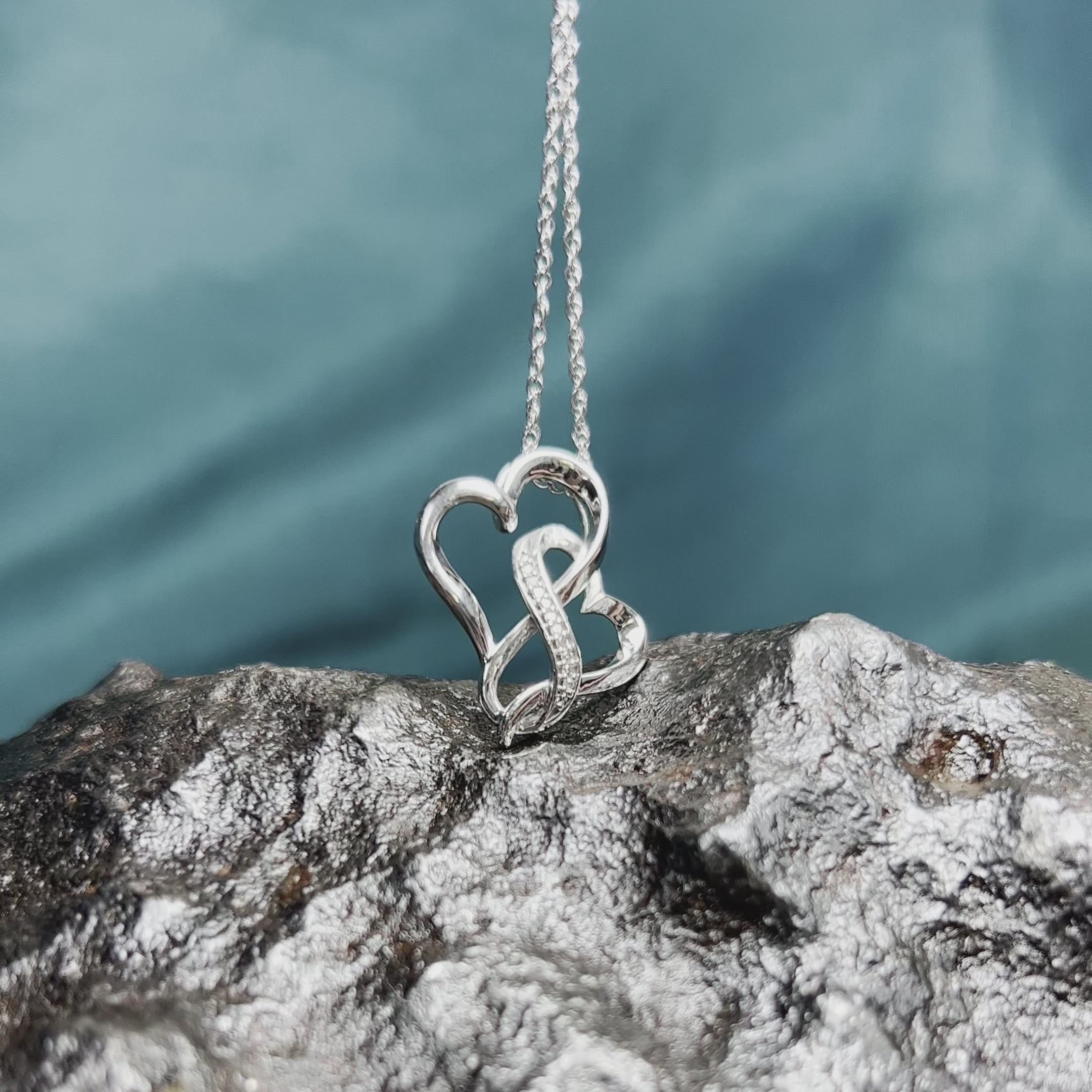 Diamond Pendant 14K White Gold Double Heart Necklace Wedding Christmas  Valentine Day Gift for Women - Etsy