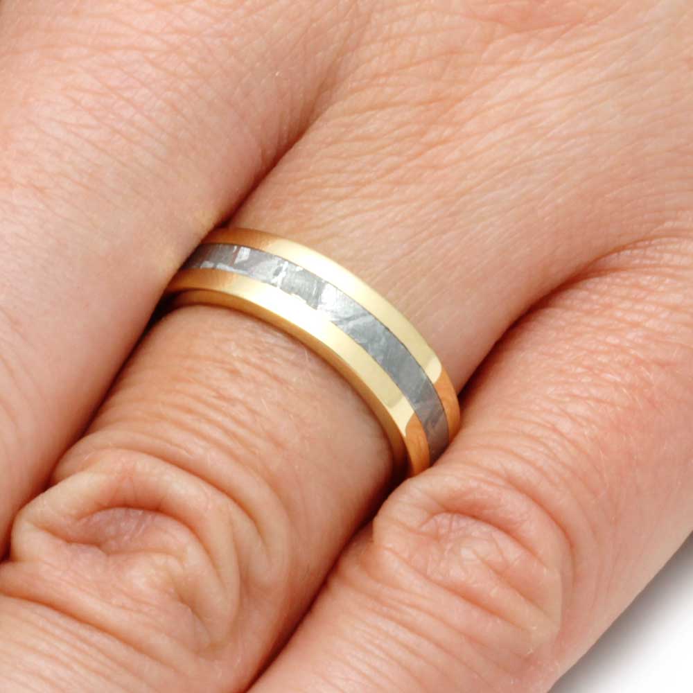 Yellow Gold Wedding Band with Gibeon Meteorite-2817 - Jewelry by Johan