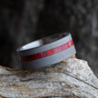Sandblasted Titanium Wedding Band With A Thin Bloodwood Pinstripe-2688 - Jewelry by Johan