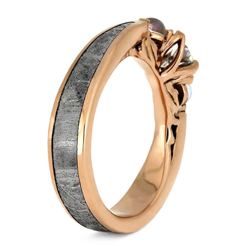 Rose Gold Engagement Ring With Meteorite, Moissanite, And Moonstones-3721 - Jewelry by Johan