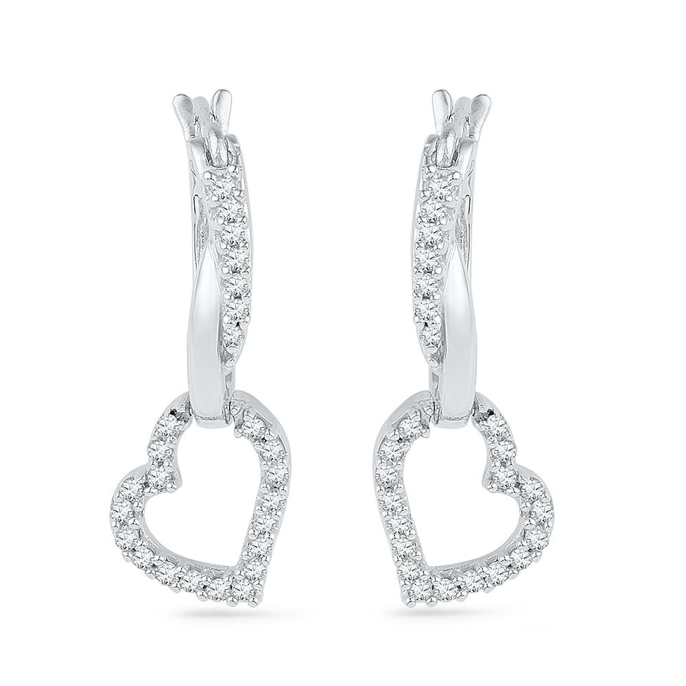 Diamond Heart Dangle Earrings-SHEF200014EAW - Jewelry by Johan