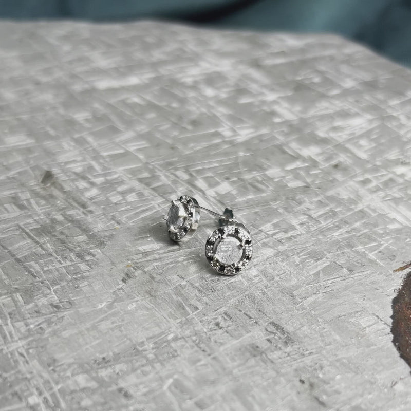 Meteorite Stud Earrings with White & Black Diamonds