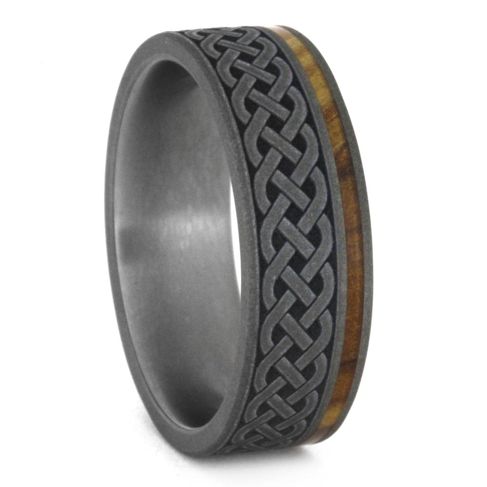 Celtic Knot Ring, Mens Wood Wedding Band With Engraving, Titanium Ring-3348 - Jewelry by Johan