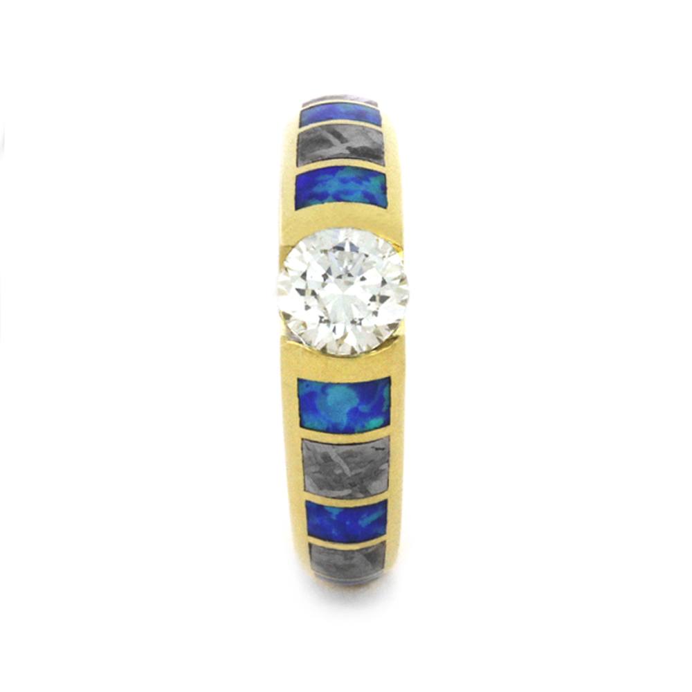 Diamond Engagement Ring, Meteorite And Opal Inlays in Yellow Gold-3409 - Jewelry by Johan