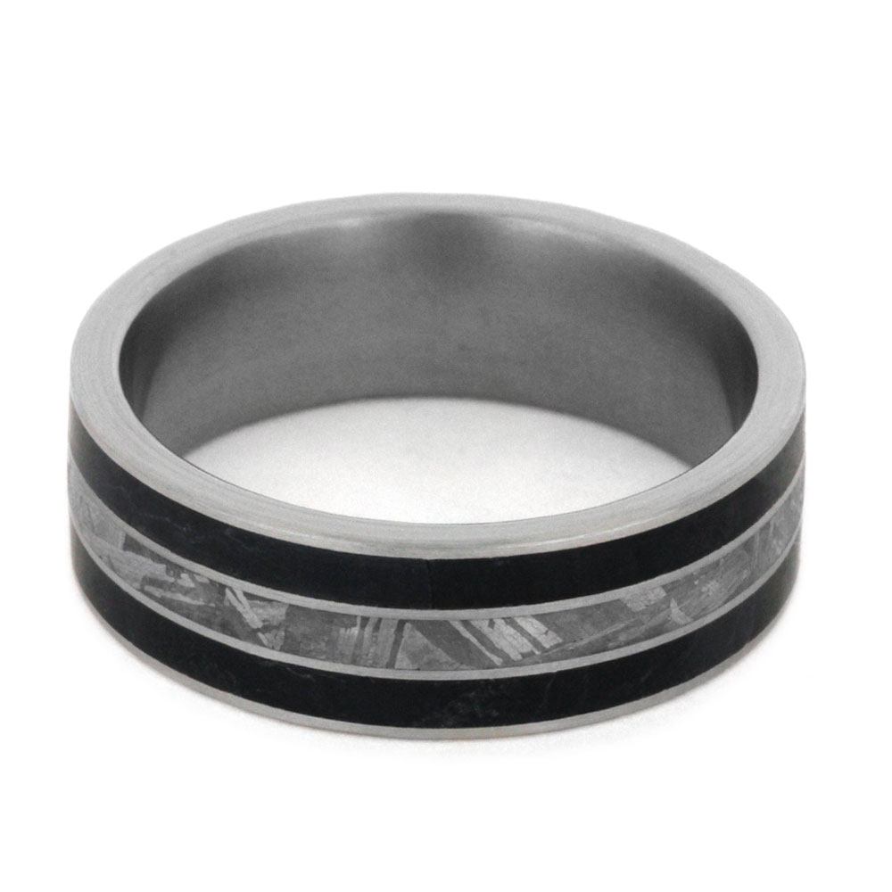 Black Jade Ring With Gibeon Meteorite In Titanium Band-3178 - Jewelry by Johan