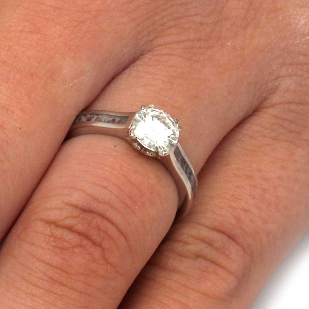 Moissanite Engagement Ring in White Gold With Antler Prongs-3206 - Jewelry by Johan