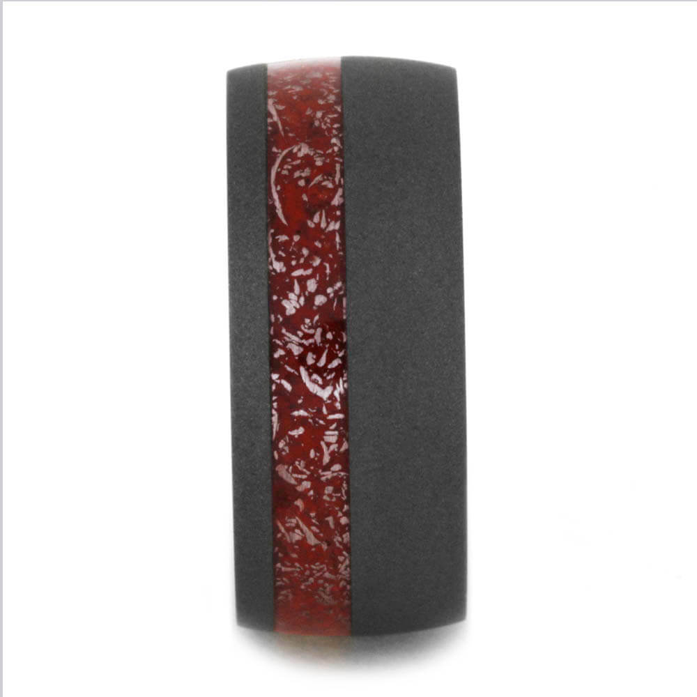 Red Stardust™ Men's Wedding Band In Sandblasted Titanium-2113 - Jewelry by Johan