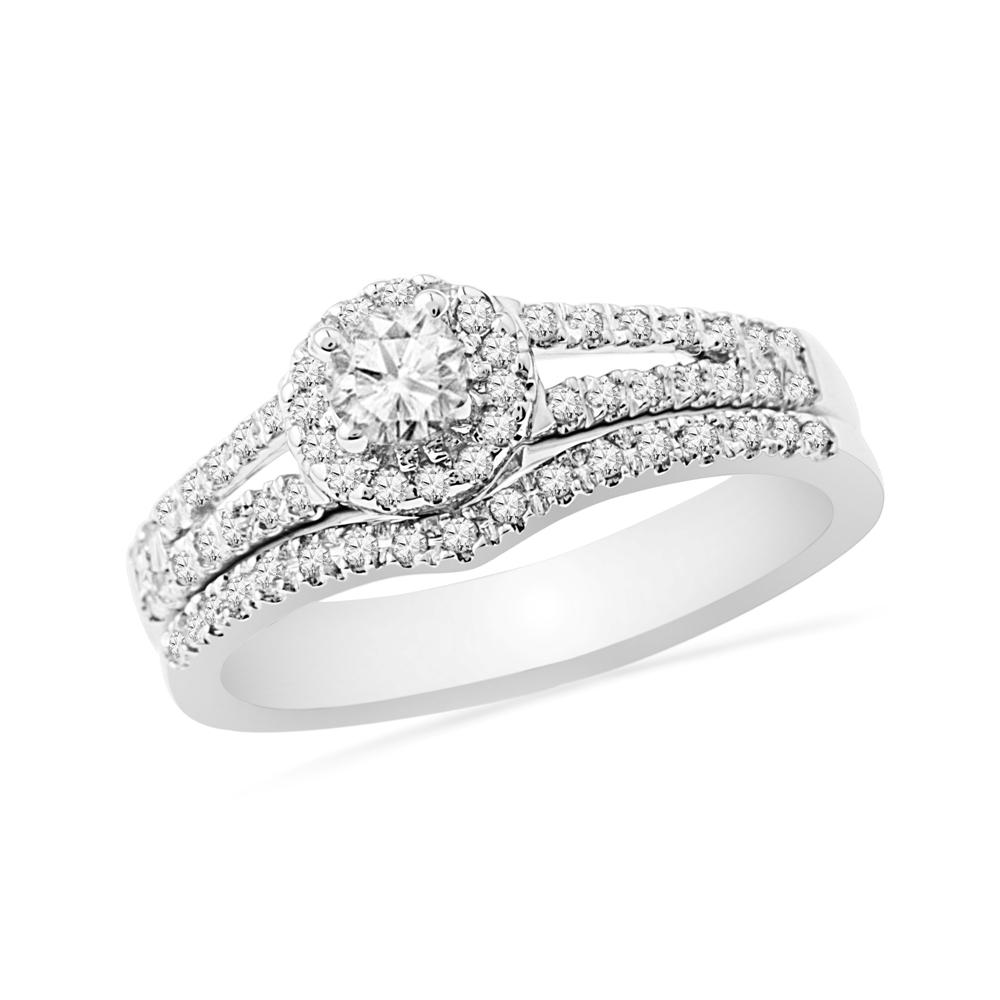Sterling Silver Diamond Halo Bridal Ring Set-SHRB014744-SS - Jewelry by Johan