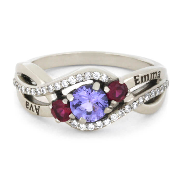 Tanzanite Engagement Ring With Ruby And Diamond Accents, White Gold-2308 - Jewelry by Johan