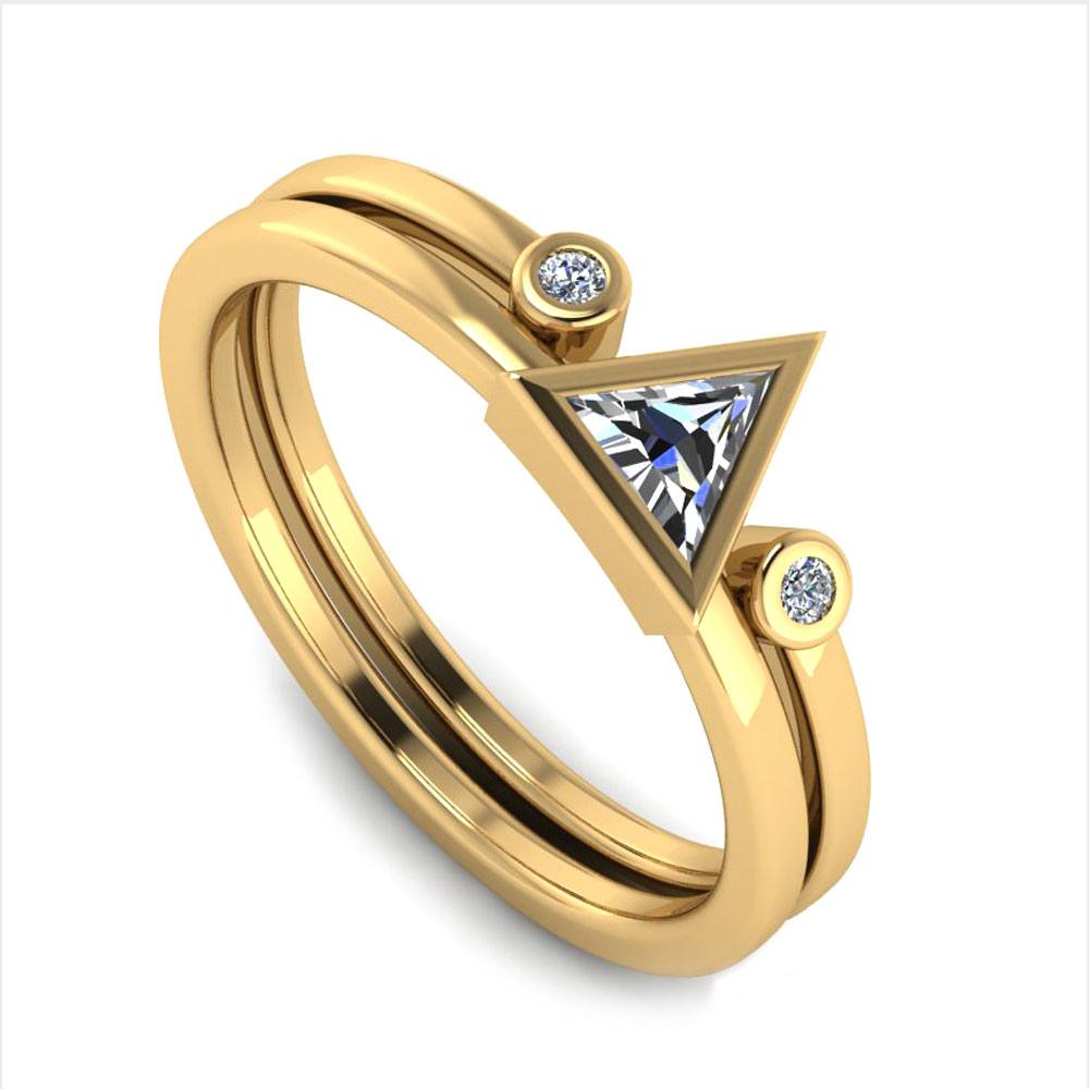 Triangle Diamond Bridal Set Fashioned In 10k Yellow Gold-2978 - Jewelry by Johan