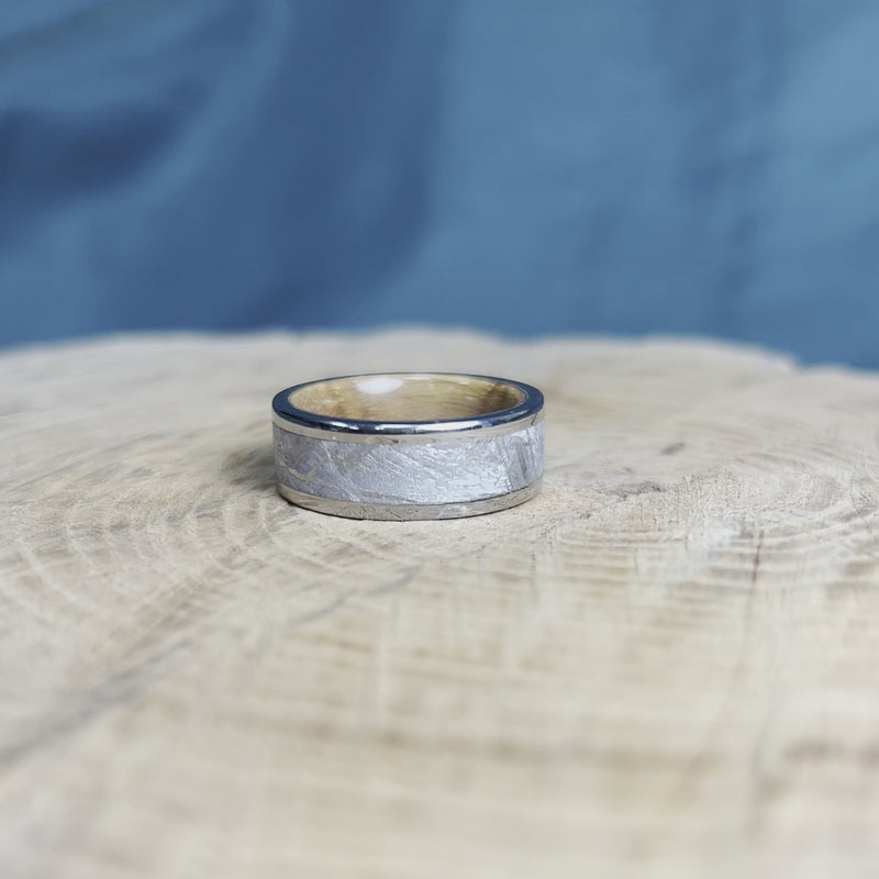 Whiskey Oak Wood & Meteorite Men's Wedding Band