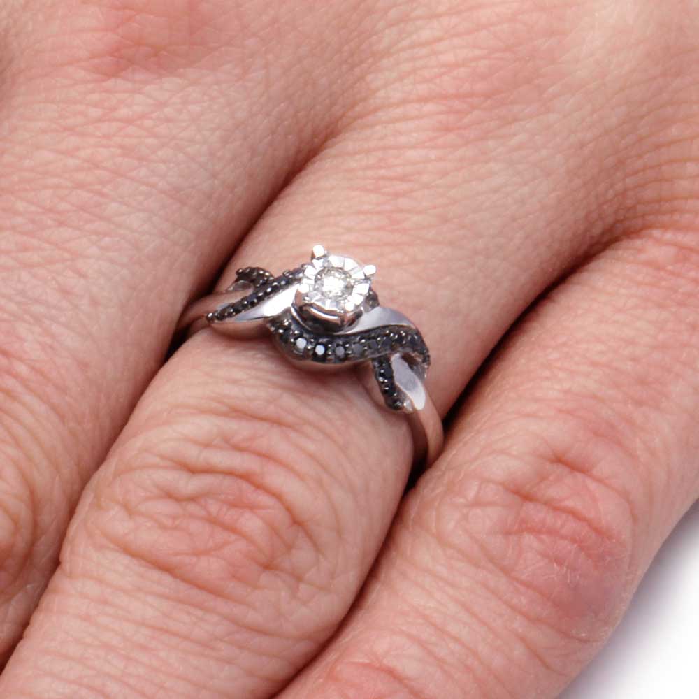 White and Black Diamond Engagement Ring in Sterling Silver-SHRP073254CAWBW-SS - Jewelry by Johan