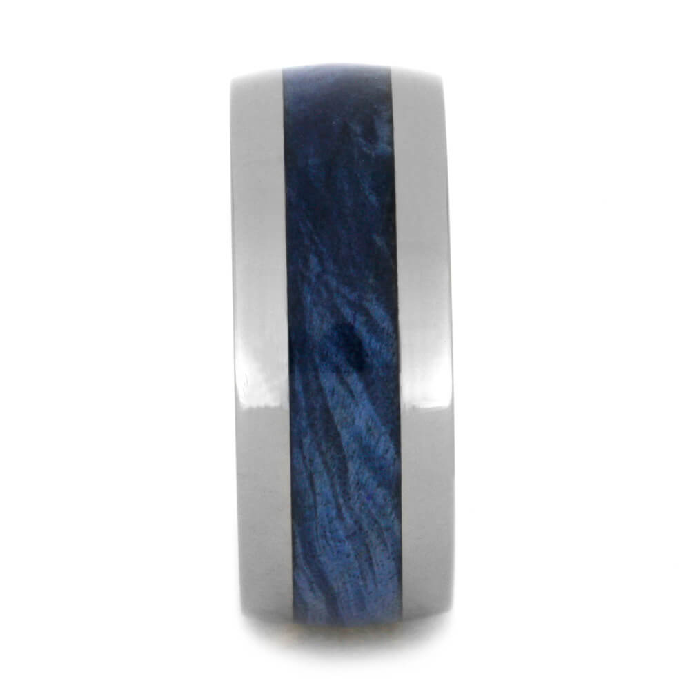 Blue Box Elder Burl Wood Ring, Titanium Wedding Band-2511 - Jewelry by Johan
