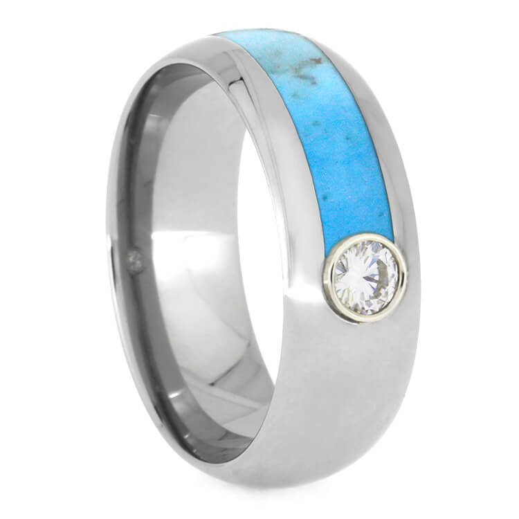 Mens Asymmetrical Turquoise Ring With Moissanite, Titanium-3478 - Jewelry by Johan