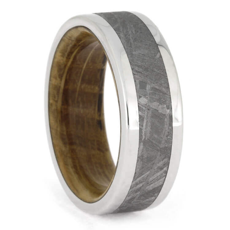 Whiskey Oak Wood And Meteorite Band In Platinum