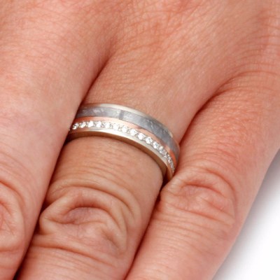 Diamond Eternity Band With Rose Gold Pinstripe & Meteorite-2069 - Jewelry by Johan