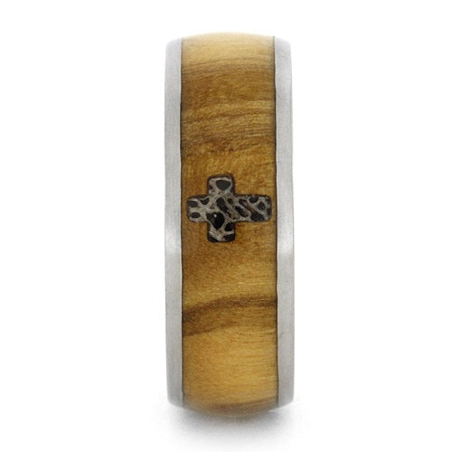 Olive Wood Ring With Deer Antler Inlay In Cross Shape-1763 - Jewelry by Johan