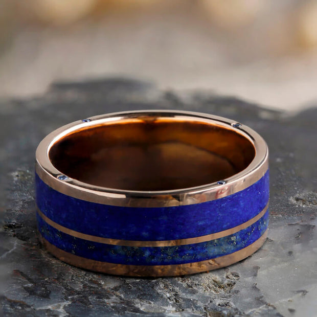 Lapis Lazuli Wedding Band In Rose Gold, Sapphire Engagement Ring-3410 - Jewelry by Johan