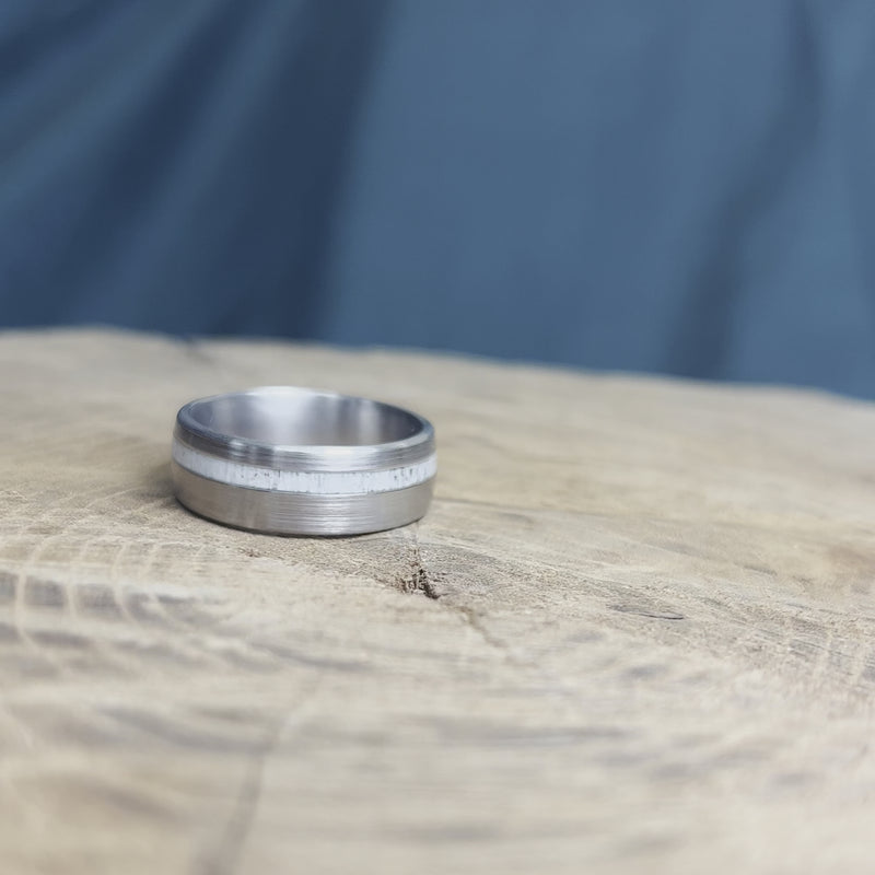 Deer Antler Men's Wedding Band In Brushed Titanium