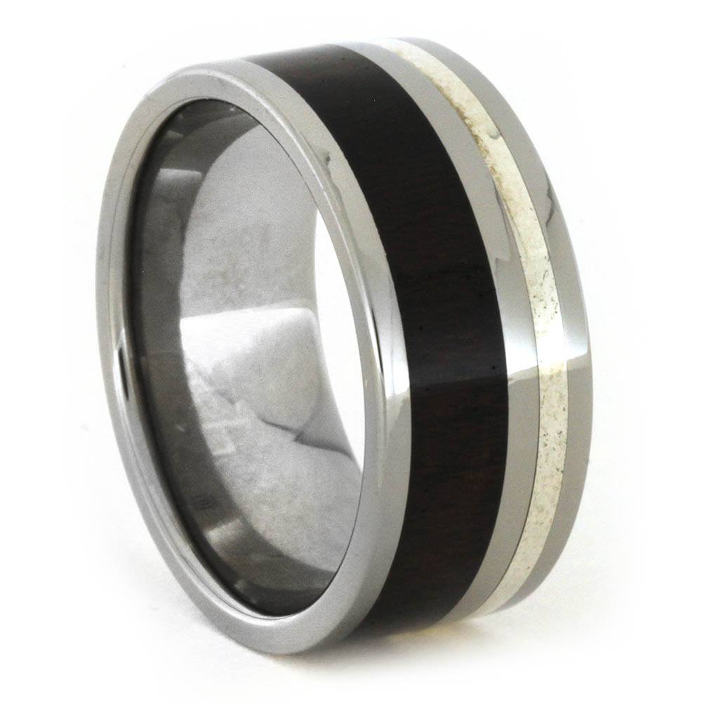 Titanium Ring With Ziricote Wood And White Gold Pinstripe
