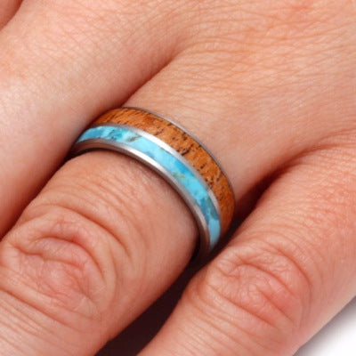 Mesquite Wood Ring With Antler Sleeve And Turquoise-2266 - Jewelry by Johan