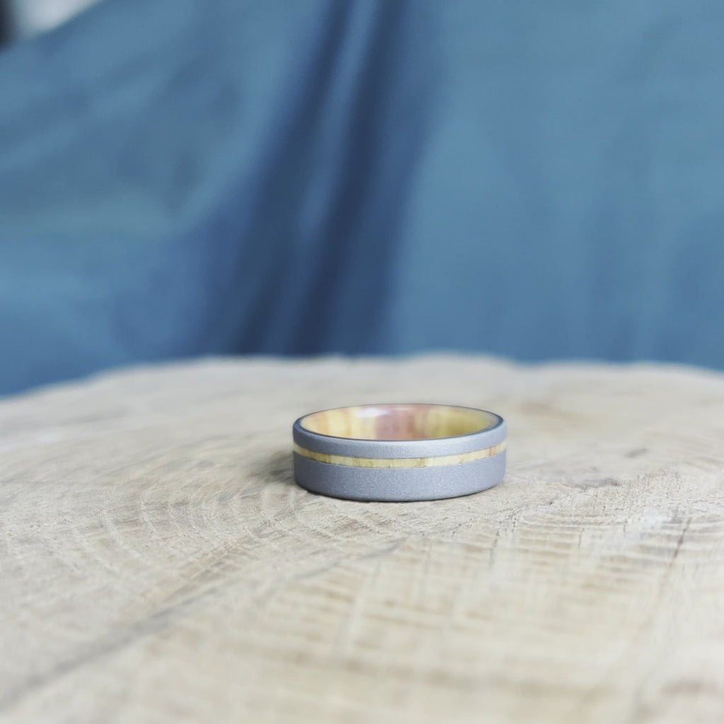 Sandblasted Titanium Ring With Tulipwood Sleeve
