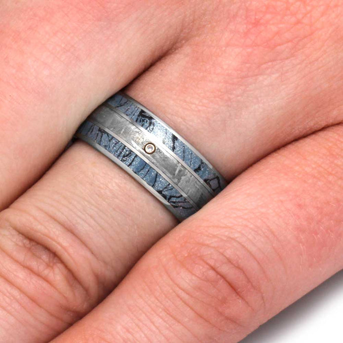 White Sapphire Ring With Mokume Composite And Meteorite-3171 - Jewelry by Johan